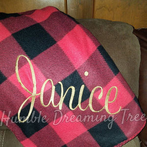 Personalized Red & Black Embroidered Buffalo Plaid Blanket size 50x60